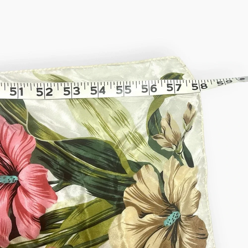 Vintage Echo Hibiscus Silk Scarf Floral Cream Pink Rectangle Oblong 58